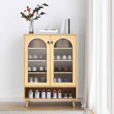 Shoe Storage Cabinet for Entryway, 5 Tier Wooden Shoe Organizer with Adjustable Shelf, 39" H Tall Sideboard Storage Cabinet for Hallway Living Room