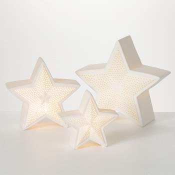 Sullivans Illuminated Ceramic Stars White 9.5"H Ceramic Set of 3