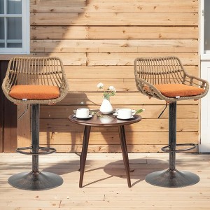 QingMoon 360° Swivel Rattan Barstools, Adjustable Counter Height Bar Chairs Set of 2 with Low Back and Footrest for Dining Room, Bar - 1 of 4