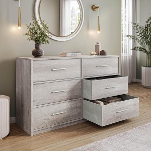 QingMoon Modern 6-Drawer Dresser, Versatile Storage Cabinet, with Fabric Drawers and Sturdy Frame, Home Organization for Living Room or Hallway, Grey - 1 of 4