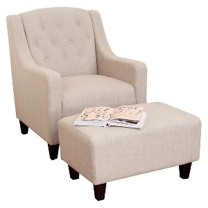 Elaine Tufted Fabric Chair and Ottoman - Light Beige - Christopher Knight Home, Beige Tint