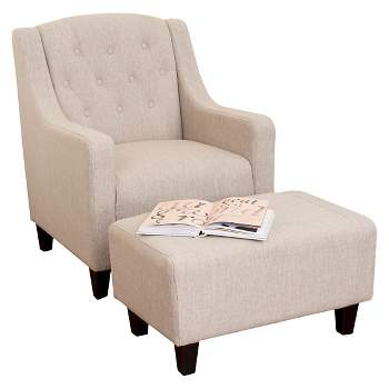 Elaine Tufted Fabric Chair and Ottoman - Christopher Knight Home