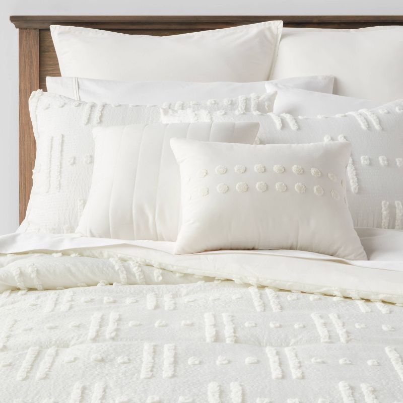 8pc Tufted Broken Stripe Comforter Bedding Set White - Threshold™, 1 of 10