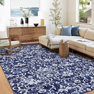 Washable Rugs for Living Room Vintage Rug Damask Floral Area Rug Farmhouse Non Slip Stain Resistant Carpet - 1 of 4