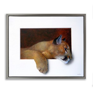 Stupell Industries Wild Cougar Resting Head Interesting Illusion Painting Floating Frame Canvas Art - 1 of 4