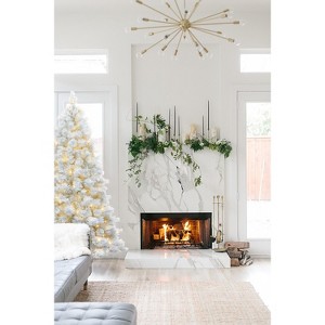 Perfect Holiday 5' Pre-lit White Snow Flocked Castle Pine Christmas Tree with Metal Stand and Instant Connect - 1 of 4