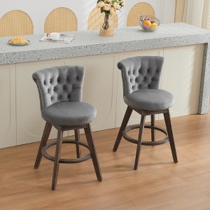 GDFStudio Adrien Mid-Century Modern 360° Swivel Velvet Upholstered Tufted Button Counter Stools (Set of 2) - 1 of 4