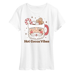 Women's - Instant Message - Hot Cocoa Vibes Retro Santa Mug Short Sleeve Graphic T-Shirt - 1 of 4