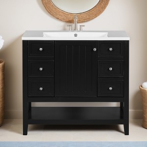 36" Bathroom Vanity with Sink Combo, One Cabinet and Three Drawers, Solid Wood and MDF Board - Leovsnove - 1 of 4