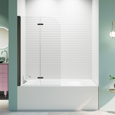 NicBex Bathroom Pivot Bifold Shower Tub Door Panel with 1/4" (6mm) Thick SGCC Tempered Glass Frameless Folding Pivot Glass Shower Door