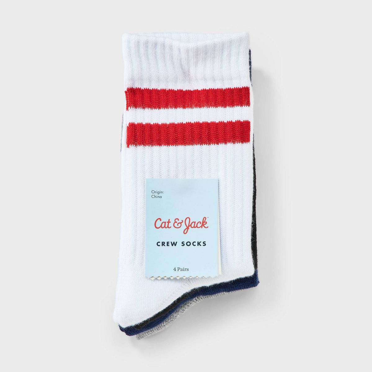 Boys' 4pk Striped Crew Socks - Cat & Jack™ Gray/Blue/Black - thumbnail 2