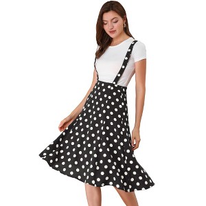Allegra K Women's Vintage Polka Dots Midi Floral Suspender Skirt - 1 of 4