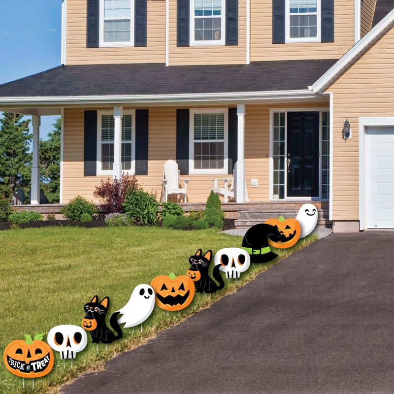 Big Dot of Happiness Jack-O'-Lantern Halloween - Black Cat Ghost Skull & Witch Hat Lawn Decor - Outdoor Kids Halloween Party Yard Decorations - 10 Pc, 3 of 11