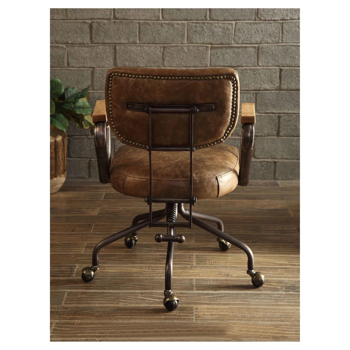 Hallie Task and Office Chairs Ash Brown - Acme Furniture: Faux-Leather, Wood Detail, Fixed Arms - thumbnail 3