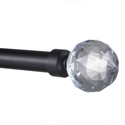 Matte Black Adjustable Curtain Rod with Clear Crystal Finials