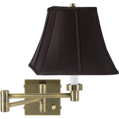 Barnes and Ivy Modern Swing Arm Wall Lamp Antique Brass Plug-In Light Fixture Black Square Shade for Bedroom Living Room Reading