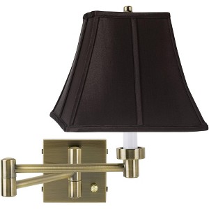 Barnes and Ivy Modern Swing Arm Wall Lamp Antique Brass Plug-In Light Fixture Black Square Shade for Bedroom Living Room Reading - 1 of 4