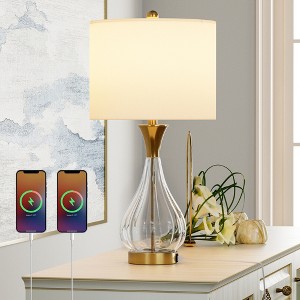 Maxax 26" Table Lamp, 3 Way Dimmable Brass Gold Bedside Lamp with USB A+C Charging Ports for Nightstand End Table - 1 of 4