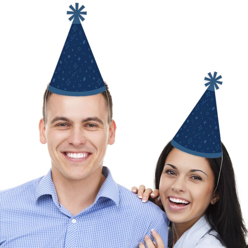 Big Dot of Happiness Navy Confetti Stars - Cone Happy Birthday Party Hats for Kids and Adults - Set of 8 (Standard Size), 2 of 8