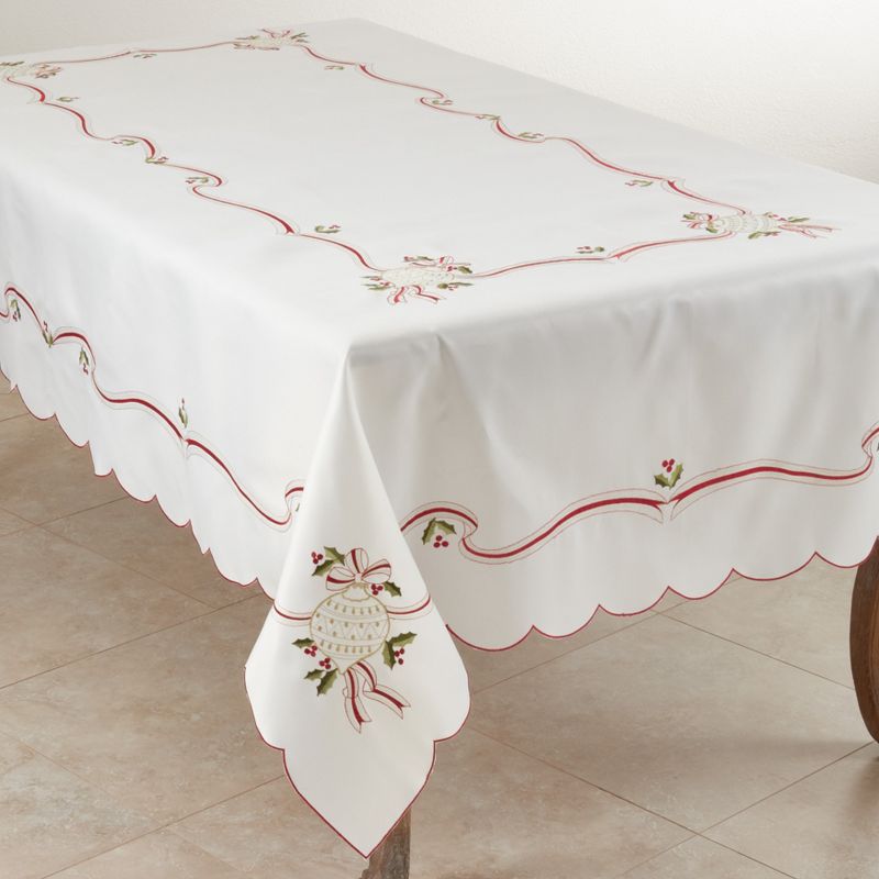 Saro Lifestyle Embroidered Tablecloth With Christmas Motifs, 1 of 5