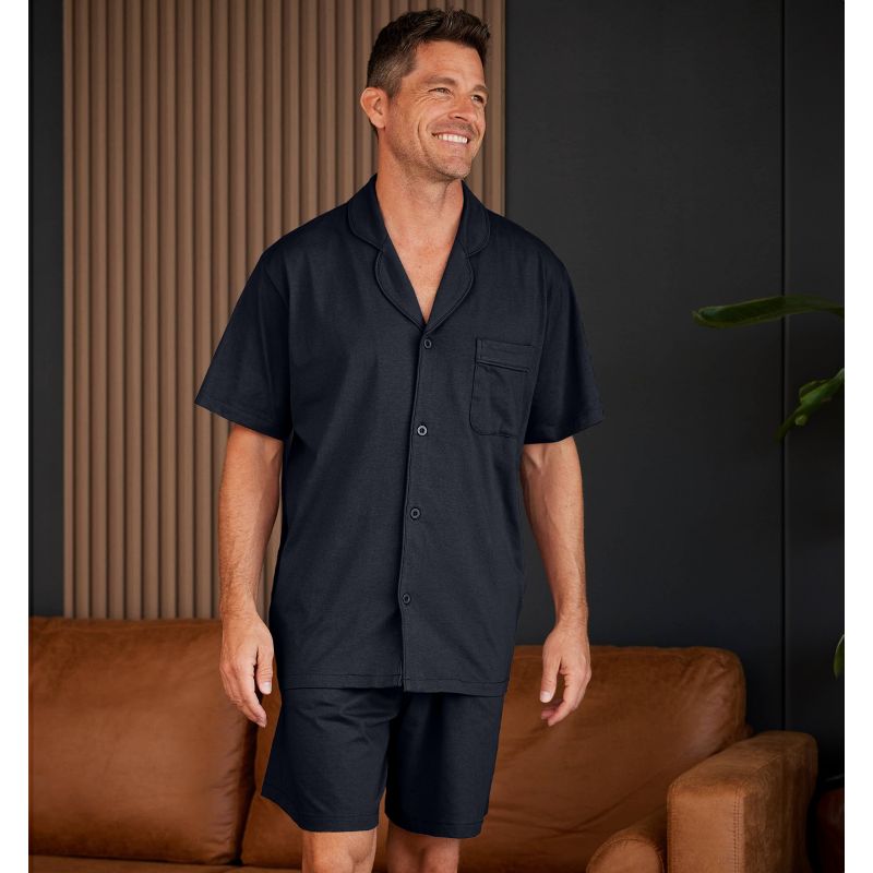 Men's Soft Cotton Knit Jersey Pajamas Lounge Set, Short Sleeve Shirt and Shorts with Pockets, 3 of 7