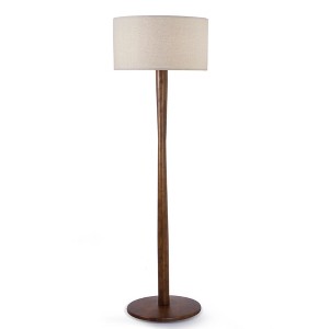 61" Modern Walnut Wood Column Floor Lamp with Linen Drum Shade,Standing Lamp for Living Room,Bedroom,Office,Study,Hallway - 1 of 4