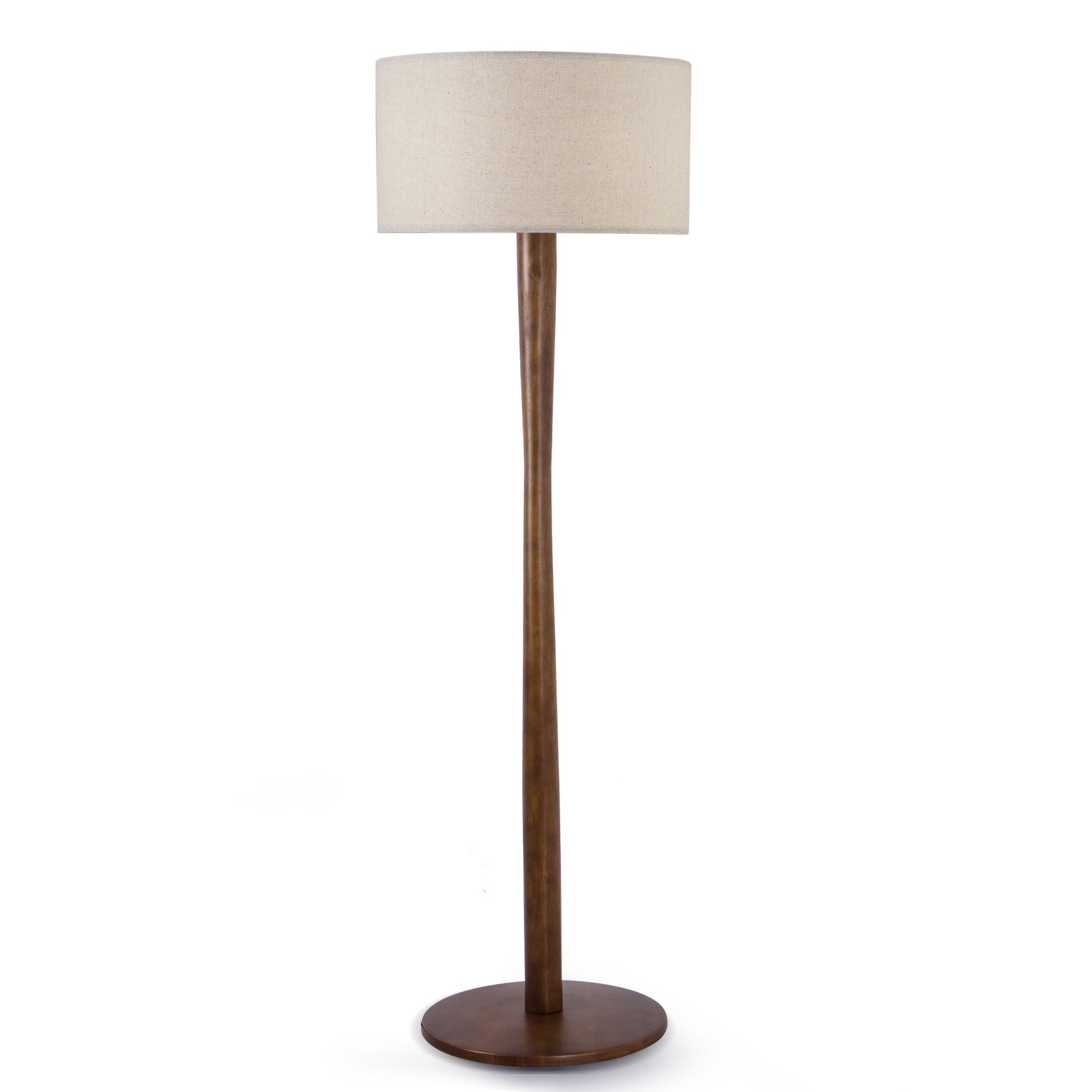 61" Modern Walnut Wood Column Floor Lamp with Linen Drum Shade,Standing Lamp for Living Room,Bedroom,Office,Study,Hallway,Flaxen