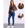 INSPIRE CHIC Women's Long Sleeve Stand Collar Crop Sheer Mesh Bomber Jacket - 2 of 4