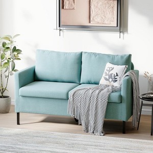 TYBOATLE 51" Modern Small Loveseat Sofa, 2‑Seater Fabric Couch with Iron Legs for Apartment, Office, Dorm, or Bedroom, Black - 1 of 4