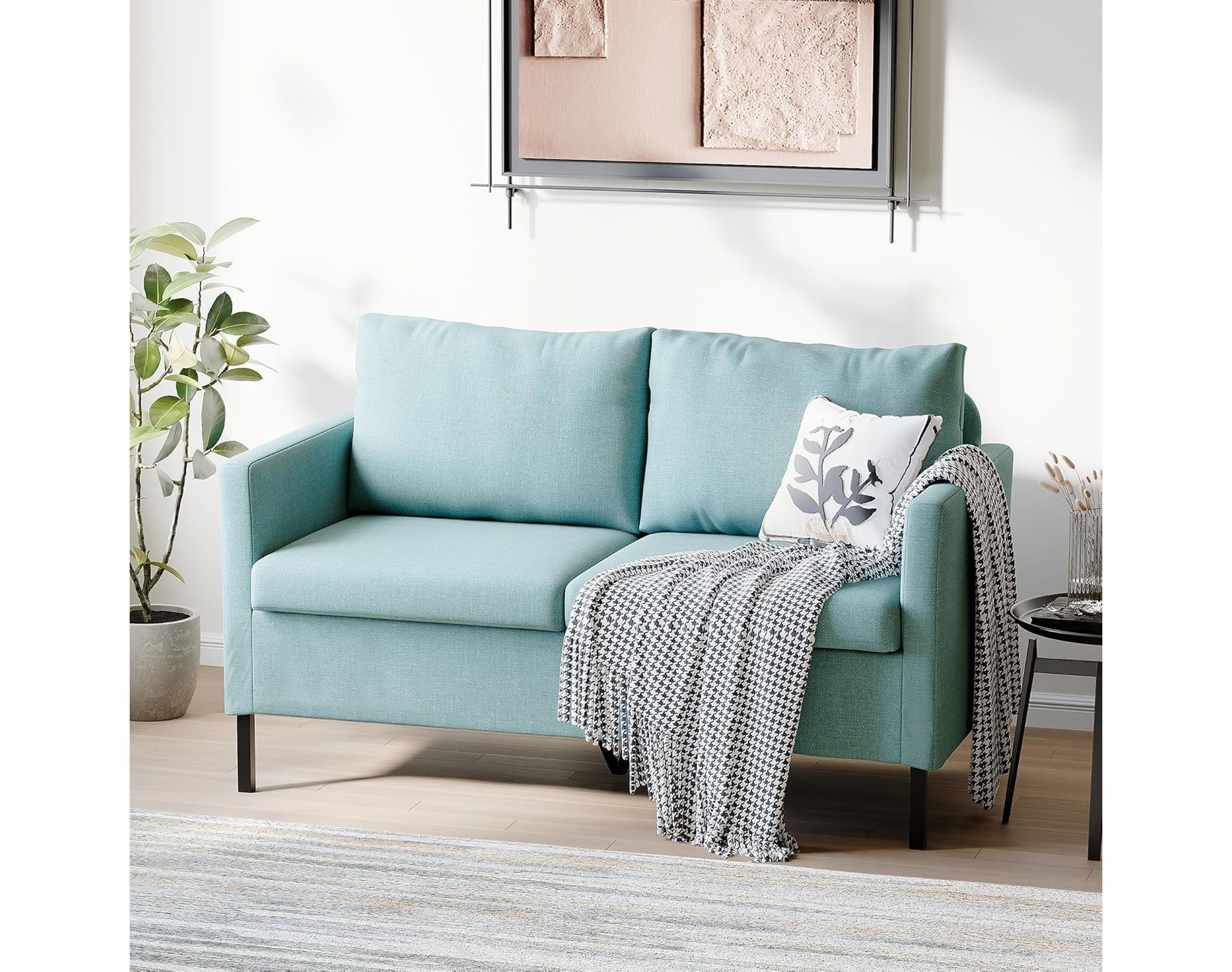 TYBOATLE 51" Modern Small Loveseat Sofa, 2‑Seater Fabric Couch with Iron Legs for Apartment, Office, Dorm, or Bedroom,Blue