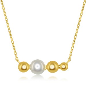 Bella Silver Sterling Silver FWP & Beaded Bar Necklace - Gold Plated - Gold - 16+2 Inch - 1 of 2