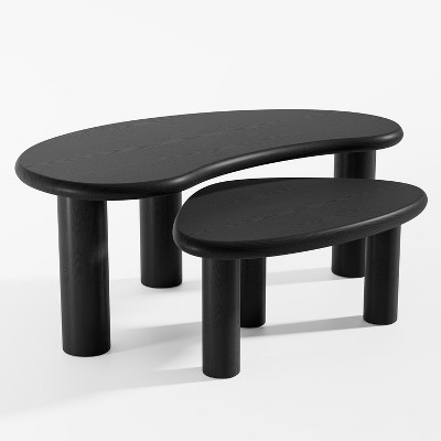Lirago Wood Nesting Coffee Tables Set of 2 Black 34x25