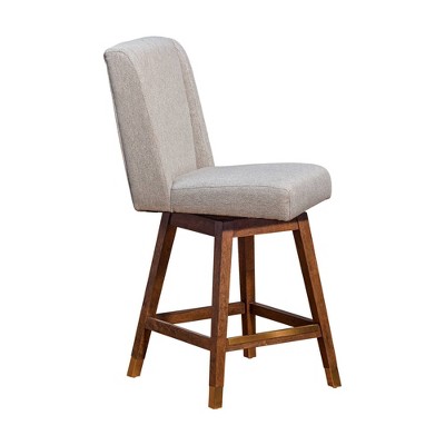 Classic Wingback Swivel Stool in Brown Oak with Taupe Leather