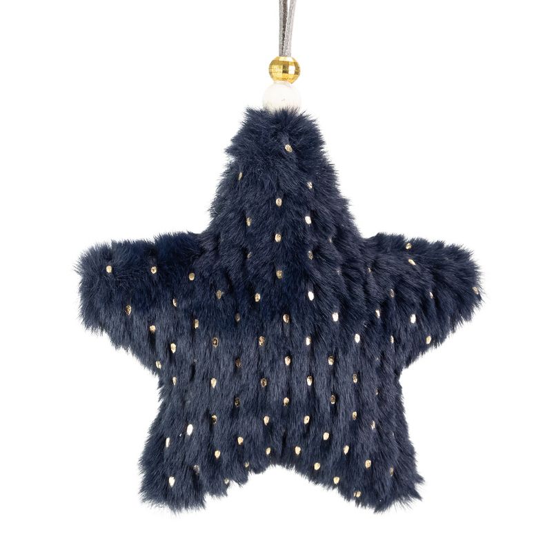 Northlight 5.5" Blue and Gold Plush Star Christmas Ornament, 4 of 6