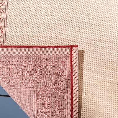 Natural and Red Square Synthetic Indoor/Outdoor Area Rug