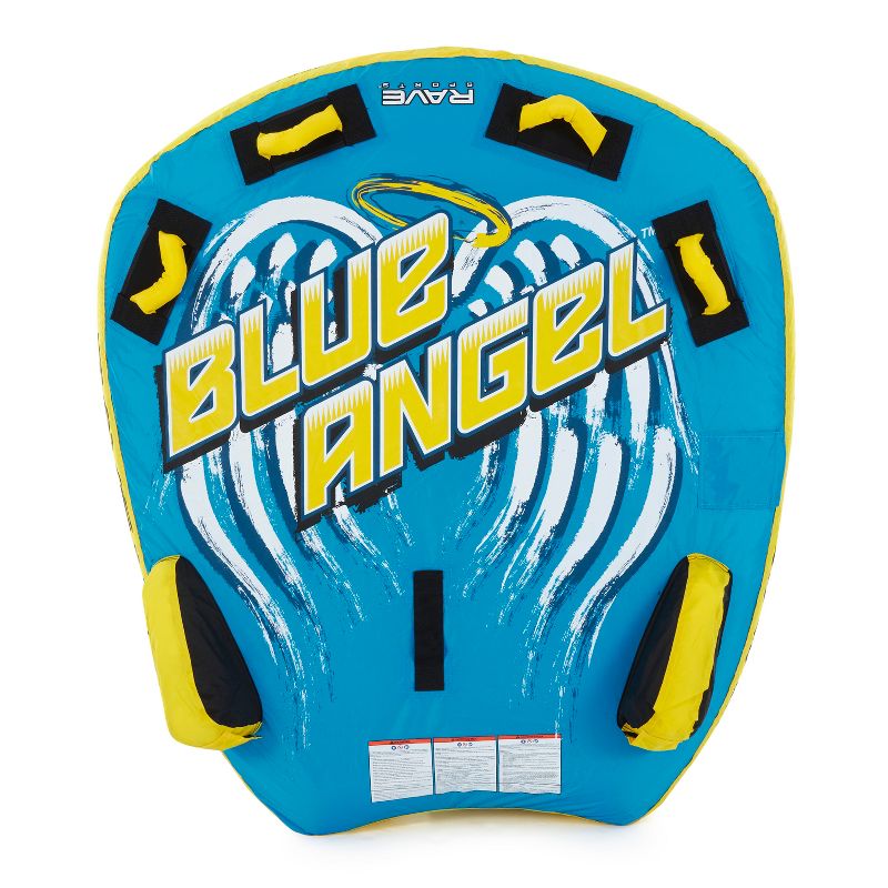 RAVE Sports 02962 Blue Angel Inflatable 2 Person Rider Towable Boat Water Tube Raft with Handles and Quick Connect Tow Point, Blue and Yellow, 2 of 7