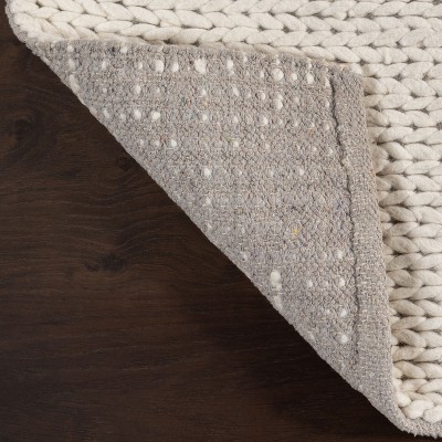 Handmade Off-White Braided Wool Non-Slip Area Rug - 52" x 24"