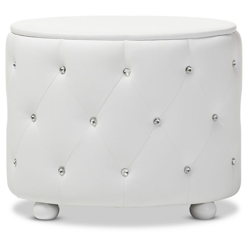 Davina Hollywood Glamour Style Oval 2 - Drawer Faux Leather Upholstered Nightstand - Baxton Studio, 6 of 8