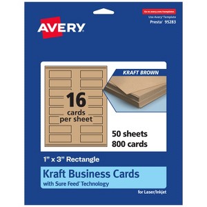 Avery Printable Rectangle Mini Business Cards with Sure Feed Technology, 1" x 3", Kraft Brown Cardstock, Print-to-the-Edge, Laser/Inkjet, 800 Total - 1 of 4