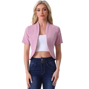 INSPIRE CHIC Women's Casual Open Front 3/4 Sleeve Collarless Business Blazer Cardigan - 1 of 4