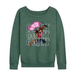 Women's - Marvel - X-Men Gambit Stack Lightweight French Terry Wide Neck Long Sleeve Graphic Shirt - 1 of 4