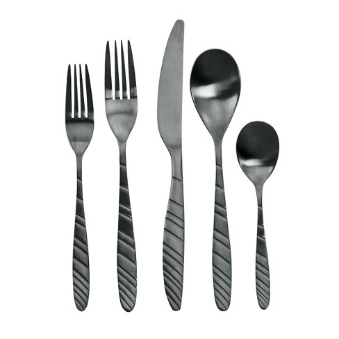 20pc Stainless Steel La Vague Silverware Set Matte Black