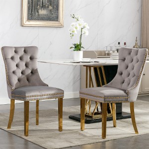 Lyngins Modern Armless Dining Chair Set of 2, High-end Tufted Solid Wood Kitchen Chair with Chrome Steel Legs, Velvet Upholstered Living Room Chair - 1 of 4
