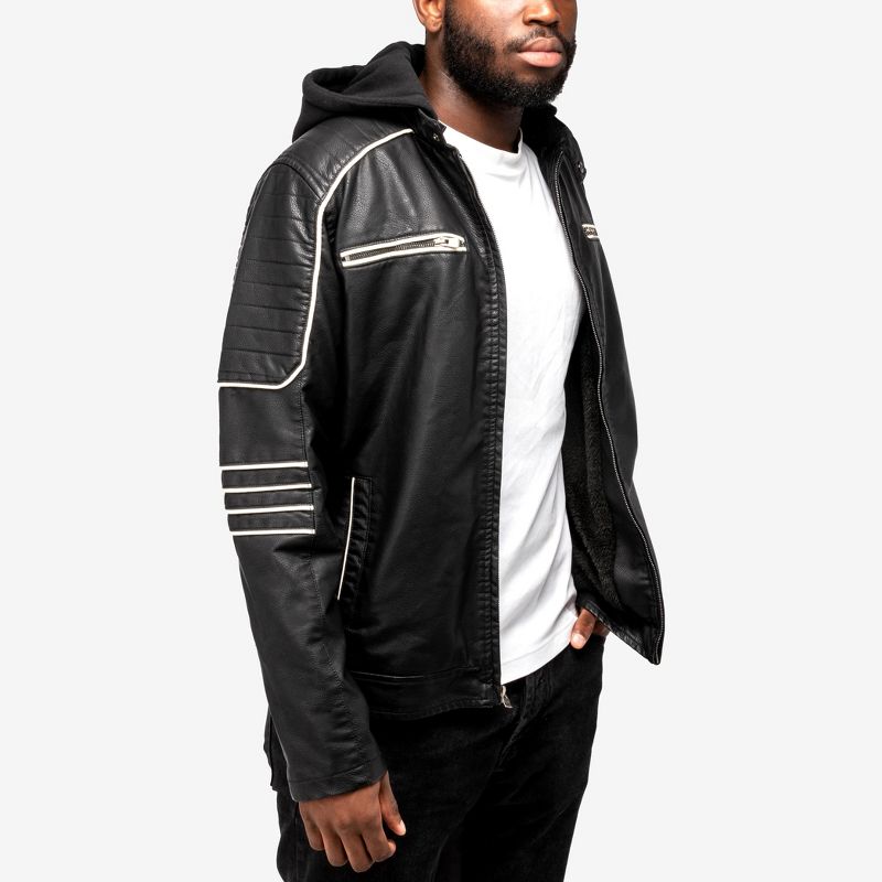 X RAY Men's Grainy PU Leather Hooded Jacket With Faux Shearing Lining, 4 of 8