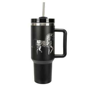 Elanze Designs 40 Ounce Travel Tumbler With Straw and Lid Stainless Steel Double Wall Insulated Majestic Floral Horse Black - 1 of 4
