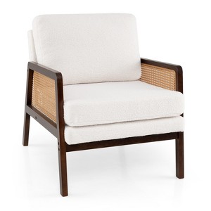 Costway Mid Century Modern Accent Chair Living Room Armchair with Rattan Arms Wooden Frame Brown/Natural - 1 of 4