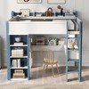 Lycvki Full Size Wood Loft Bed with Built-in Storage Shelves, Clothes Rails and Desk - 2 of 4