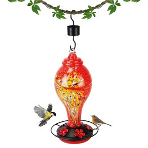 LakeForest "Handcrafted 33oz Glass Hummingbird Feeder with 5 Feeding Ports, Ant Moat, Hanging Hook & Brush" Red - 1 of 4