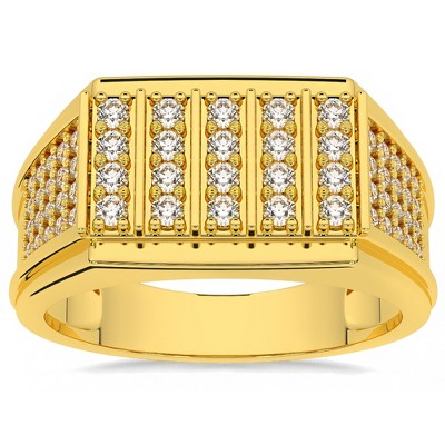 Pompeii3 1Ct Men's Diamond Rectangle Multi-Row Ring in 10k Yellow Gold