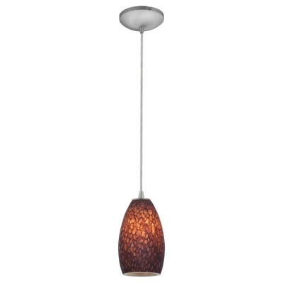 Champagne Brown Stone Glass Pendant Light with Brushed Steel Finish
